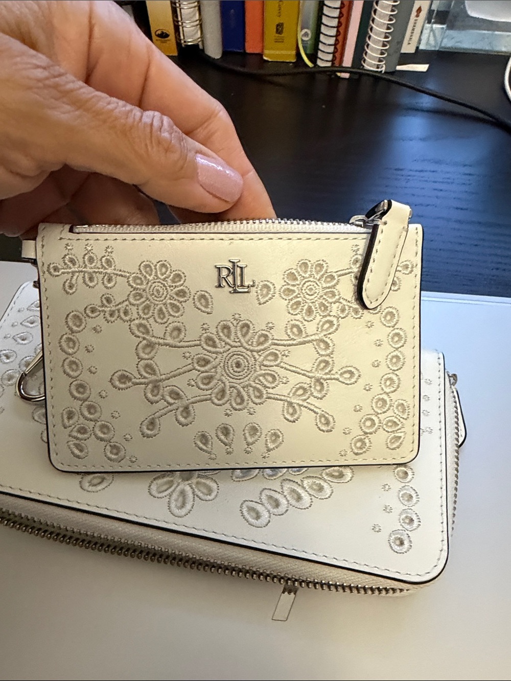 Ralph Lauren White Embroidered Zip Wallet and Card Case Set - Picture 6 of 14